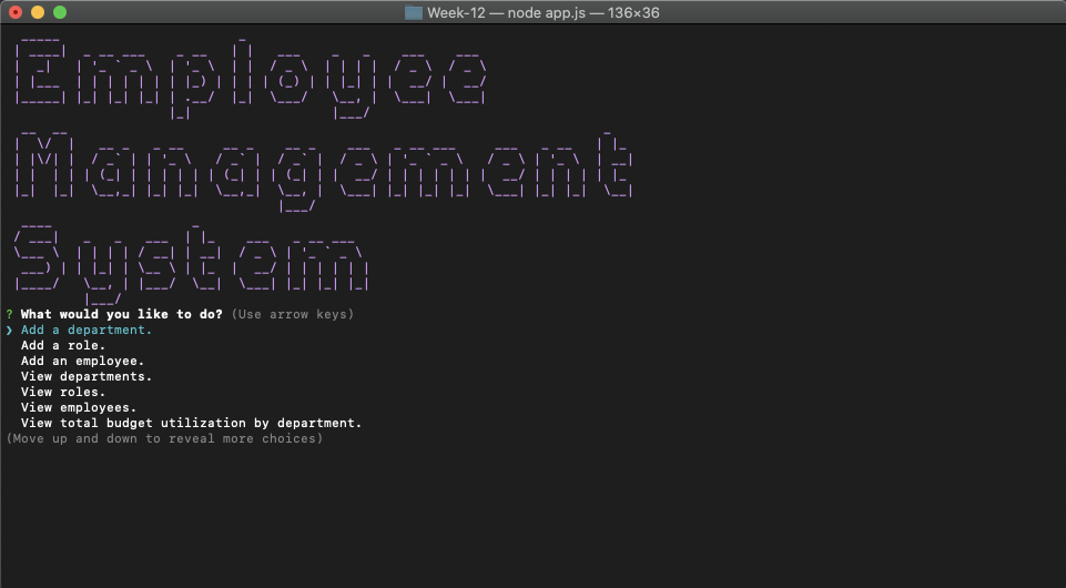 Employee Management Start Screen